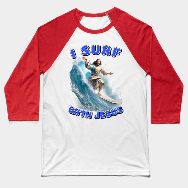 Jesus surfing Baseball T-Shirt by infernoconcepts